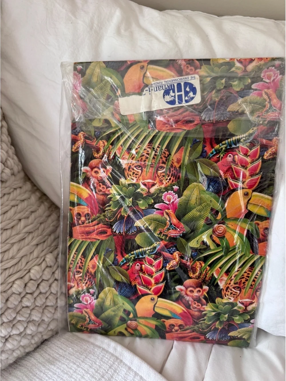 Vintage 90s Human-i-Tees Gift Wrap Sheets Tropical Rainforest Jungle Wildlife
